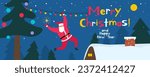 merry christmas and happy new year cute santa claus with sparkler hanging on christmas garland  vector illustration