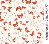 merry christmas happy new year seamless retro pattern candy canes bows ribbons vector