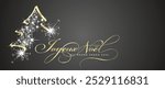 Merry Christmas and Happy New Year 2025 French language beautiful golden white light elegant brush script calligraphy typography with glitter sparkle stardust Christmas tree black background greeting 