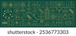 Merry Christmas and Happy New Year geometric background in line style. Modern pattern with minimalist Christmas gold line icons. Trendy luxury Xmas design for banner, card, cover, poster.