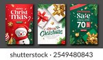 Merry christmas and Happy new year sale, ornaments poster flyer design, three styles collections background, Eps 10 vector illustration