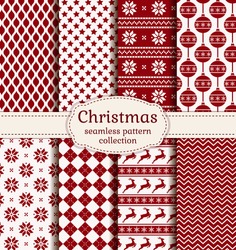 Merry Christmas And Happy New Year! Set Of Winter Holiday Backgrounds. Collection Of Seamless Patterns With Red And White Colors. Vector Illustration. 