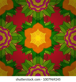 For Merry Christmas, Happy New Year products. Seamless pattern with vector on a green, red and orange colors. For wrap, wallpapers, backgrounds and scrapbooks.