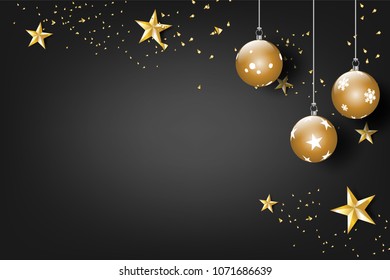 Merry Christmas and happy new year with black tone color background Design for greeting cards Creative paper cut and craft style for posters.Minimal holiday season banners gift.vector illustration.