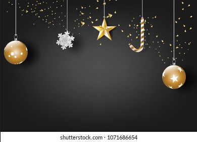 Merry Christmas and happy new year with black tone color background Design for greeting cards Creative paper cut and craft style for posters.Minimal holiday season banners gift.vector illustration.