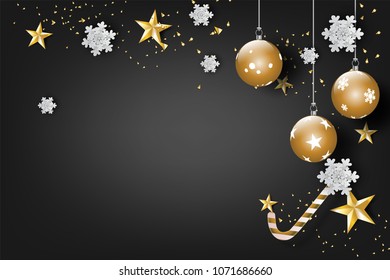 Merry Christmas and happy new year with black tone color background Design for greeting cards Creative paper cut and craft style for posters.Minimal holiday season banners gift.vector illustration.