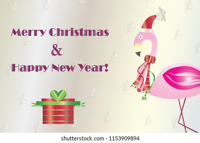 merry christmas and happy new year card with flamingo vector - greeting card 