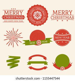 Merry Christmas. Happy New Year. Winter icon. Typography set. Vector logo, emblems, text design. Usable for banners, greeting cards, gifts etc.