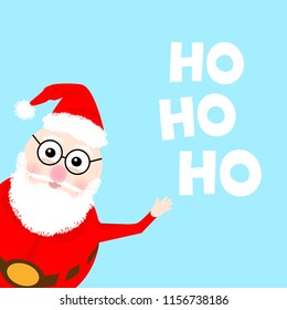 Merry Christmas and Happy New Year greeting card. Vector illustration of funny cartoon Santa Claus.