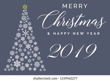 Merry Christmas and Happy New Year 2019 lettering template. Greeting card or invitation. Winter holidays related typograph  .