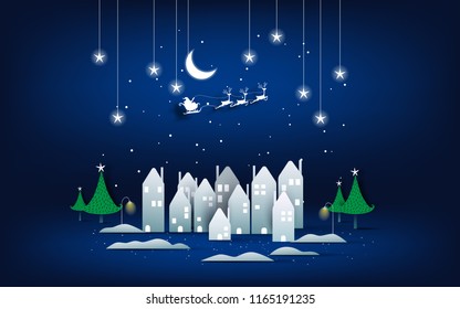 Merry Christmas and Happy New Year. Christmas sale. Holiday background. paper craft style.