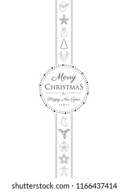 Merry Christmas and Happy New Year - banner with wishes and ornaments. Vector.