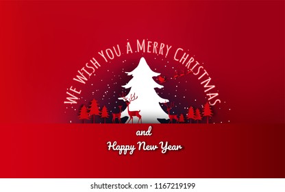 Merry Christmas and Happy New Year. Christmas sale. Holiday background. paper craft style.