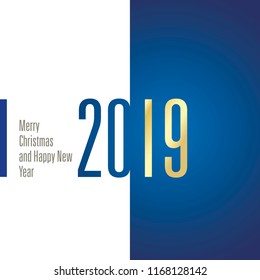 Merry Christmas Happy New Year 2019 gold white blue vector