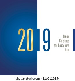 Merry Christmas Happy New Year 2019 gold blue white vector