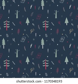 Merry Christmas and Happy New year hand drawn vector print. Winter seamless pattern