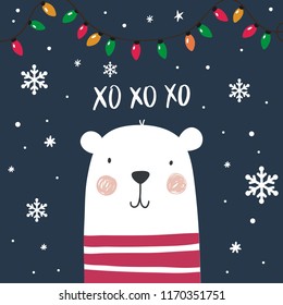 Merry Christmas and Happy New year hand drawn vector print. Cute cartoon Christmas Bear
