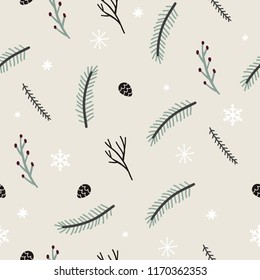 Merry Christmas and Happy New year hand drawn vector print. Winter seamless pattern
