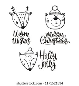 Merry Christmas and Happy New year hand drawn vector print. Winter  pattern
