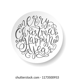 Merry Christmas and Happy New Year lettering 2019. Vector handdrawn design element.