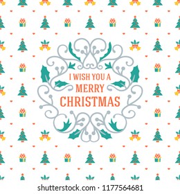 Merry Christmas and Happy New Year. Retro design on seamless background. Vector background for wrapping paper or greeting card