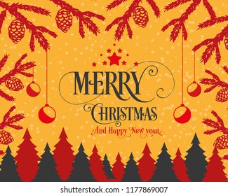 Merry Christmas and Happy New Year Typography Vector Text Calligraphy Lettering Design Card Template. Handmade Vector Tree and Calligraphy Lettering for Invitation Card, Greeting Card.