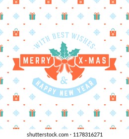 Merry Christmas and Happy New Year. Retro design on seamless background. Vector background for wrapping paper or greeting card