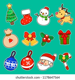 Merry Christmas and Happy New Year sticker label decorations cute style.