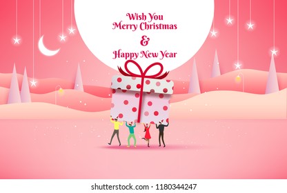 Merry Christmas and Happy New Year. Christmas sale. Holiday background. paper craft style.