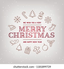 Merry Christmas and Happy New Year lettering template. Greeting card or invitation. Winter holidays related typographic quote. Vector vintage illustration.