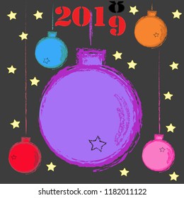 Merry Christmas and Happy New Year .Holiday scene with Christmas balls and decoration.Happy Holidays.
