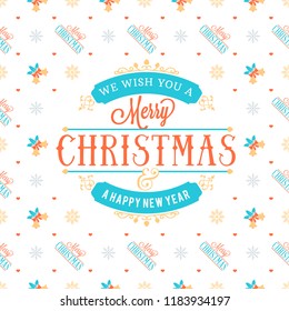 Merry Christmas and Happy New Year. Retro design on seamless background. Vector background for wrapping paper or greeting card