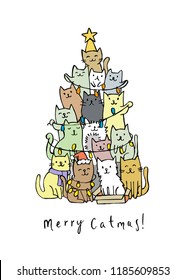 Merry Christmas and a happy New Year. Christmas tree with cats