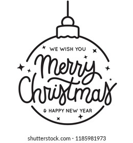 Merry Christmas and Happy New Year lettering template. Monochrome typography for Holiday Greeting Gift Poster. Winter holidays related typographic quote. Vector vintage illustration.