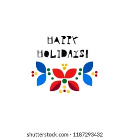 Merry Christmas, Happy New Year card design. Abstract flat xmas wreath traditional winter holidays decoration. Elegant design for greeting cards, postcards, invitation cards, gift tags. Vector