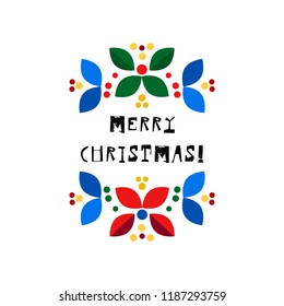 Merry Christmas, Happy New Year card design. Abstract flat xmas wreath traditional winter holidays decoration. Elegant design for greeting cards, postcards, invitation cards, gift tags. Vector