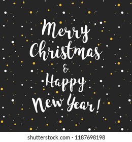 Merry Christmas and Happy New year lettering, black background.