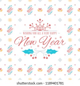 Merry Christmas and Happy New Year. Retro design on seamless background. Vector background for wrapping paper or greeting card