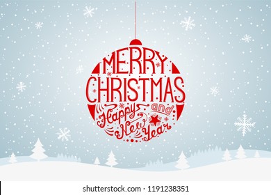 Merry Christmas and Happy New Year lettering template. Greeting card or invitation design. 