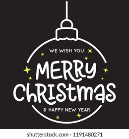 Merry Christmas and Happy New Year lettering template. Monochrome typography for Holiday Greeting Gift Poster. Winter holidays related typographic quote. Vector vintage illustration.