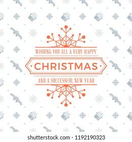 Merry Christmas and Happy New Year. Retro design on seamless background. Vector background for wrapping paper or greeting card