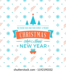 Merry Christmas and Happy New Year. Retro design on seamless background. Vector background for wrapping paper or greeting card