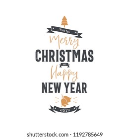 Merry Christmas. Happy New Year with Typography design and Vector logo, emblems with text design can Usable for banners, greeting cards, gifts products,etc.