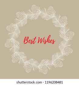 Merry Christmas and Happy New Year greeting card, banner with pine wreath