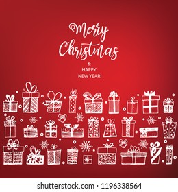 Merry Christmas and Happy New Year. Hand Drawn. Vector illustration.