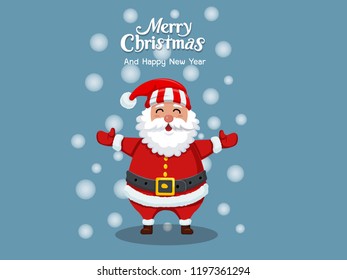 Merry Christmas and happy new year. Cartoon santa claus and decorative element. Vector Illustration.