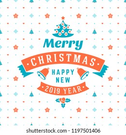 Merry Christmas and Happy New Year. Retro design on seamless background. Vector background for wrapping paper or greeting card