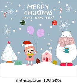 Merry Christmas and happy new year cartoon card