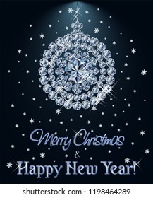 Merry Christmas and Happy New year Diamond background with xmas ball, vector illustration