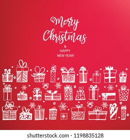 Merry Christmas and Happy New Year. Hand Drawn. Vector illustration.